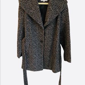 Calvin Klein Shawl Collar Leopard Print Coat